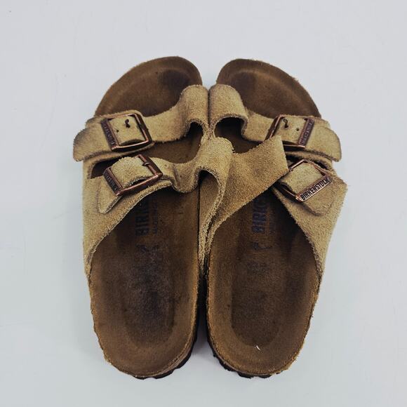 Birkenstock Arizona Soft Footbed Slide Suede Leather Sandal Taupe Women's 9 - Picture 4 of 9